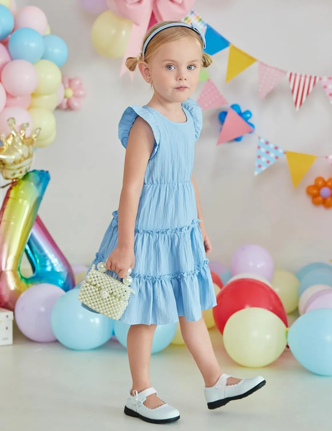 Arshiner Toddler Girls Dress Ruffle Sleeveless Tiered Swing Twirly Dresses