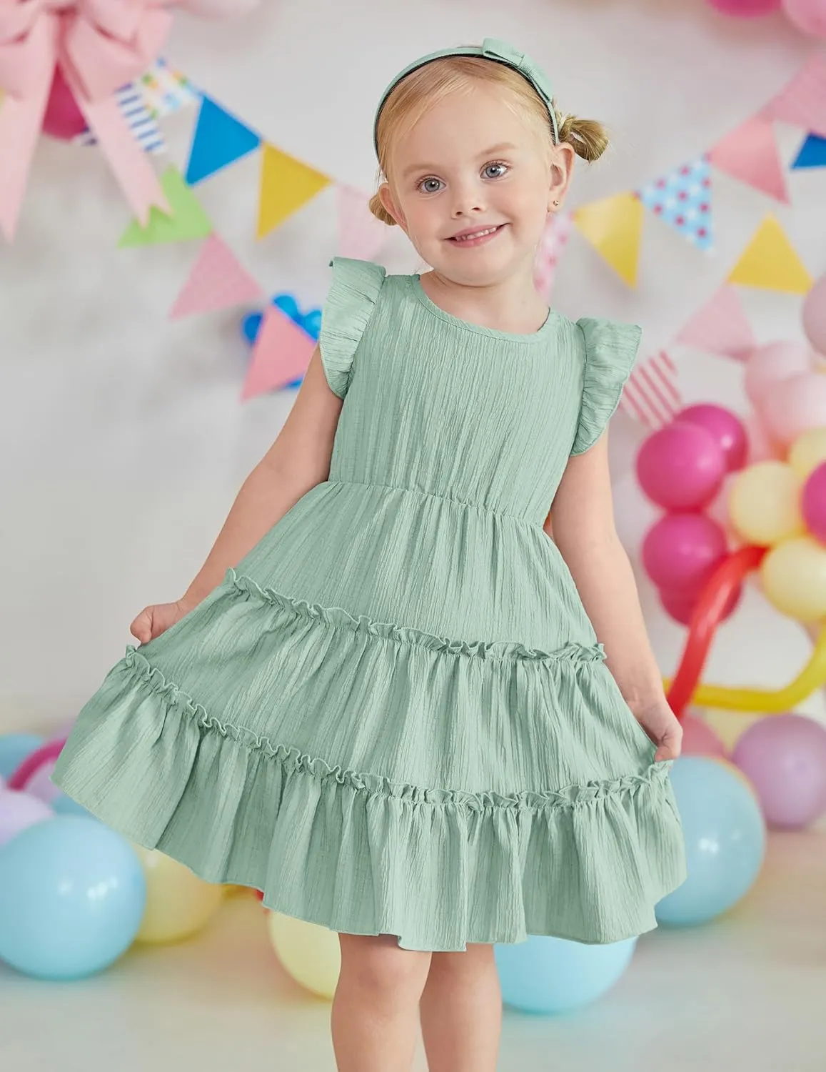 Arshiner Toddler Girls Dress Ruffle Sleeveless Tiered Swing Twirly Dresses