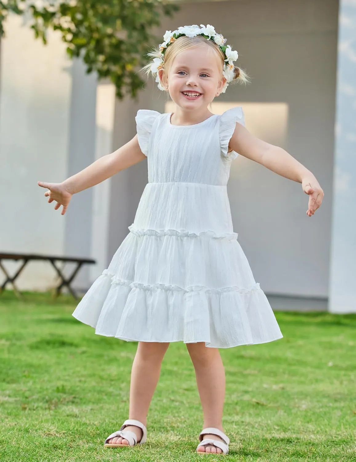 Arshiner Toddler Girls Dress Ruffle Sleeveless Tiered Swing Twirly Dresses
