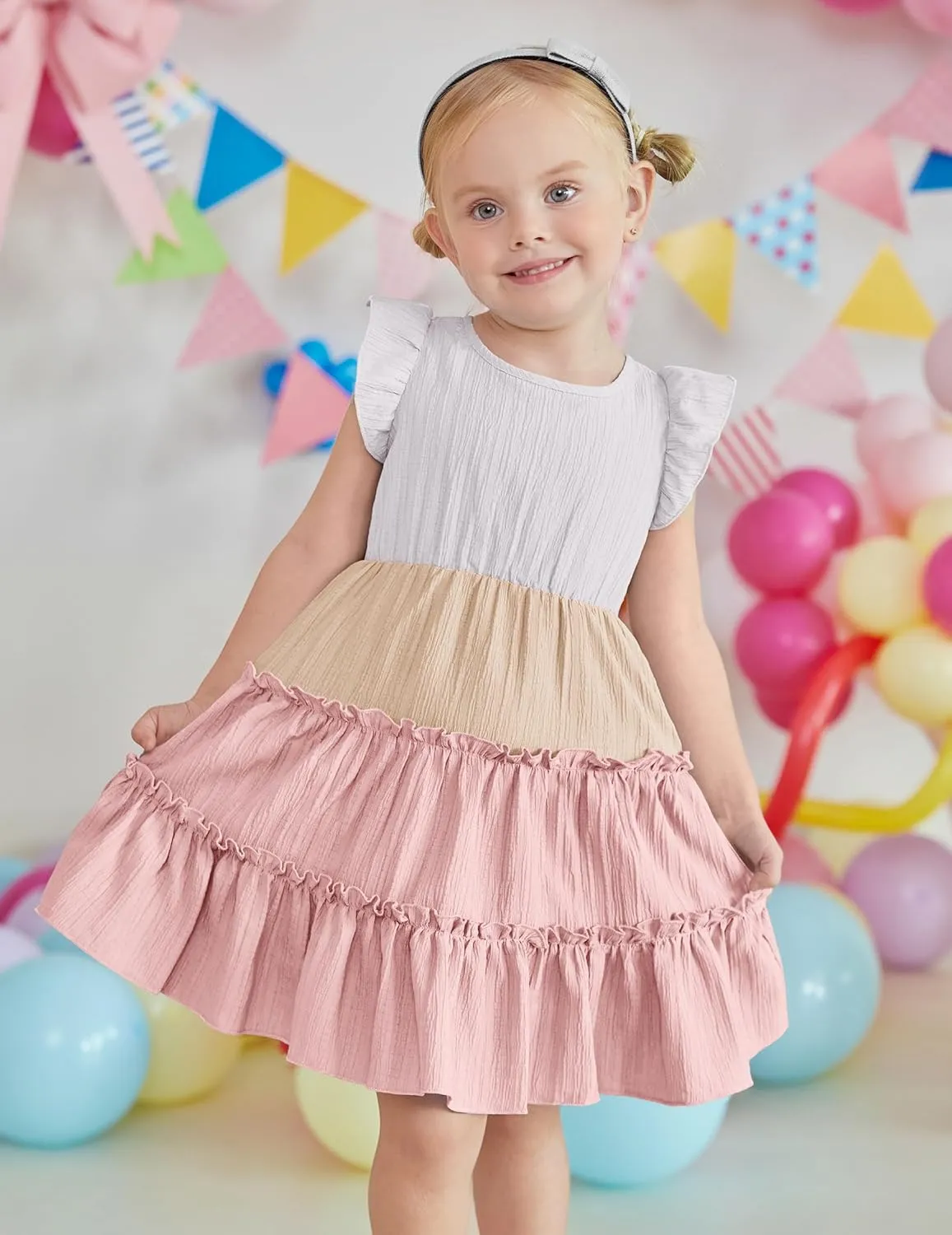 Arshiner Toddler Girls Dress Ruffle Sleeveless Tiered Swing Twirly Dresses