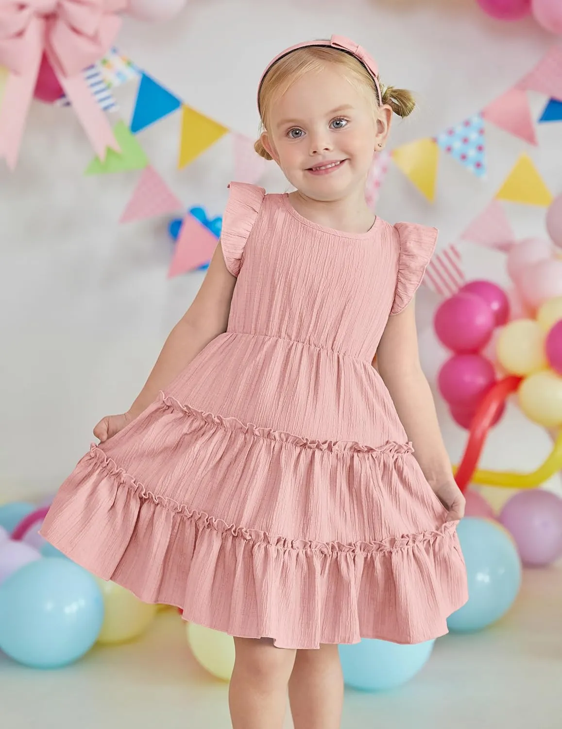 Arshiner Toddler Girls Dress Ruffle Sleeveless Tiered Swing Twirly Dresses