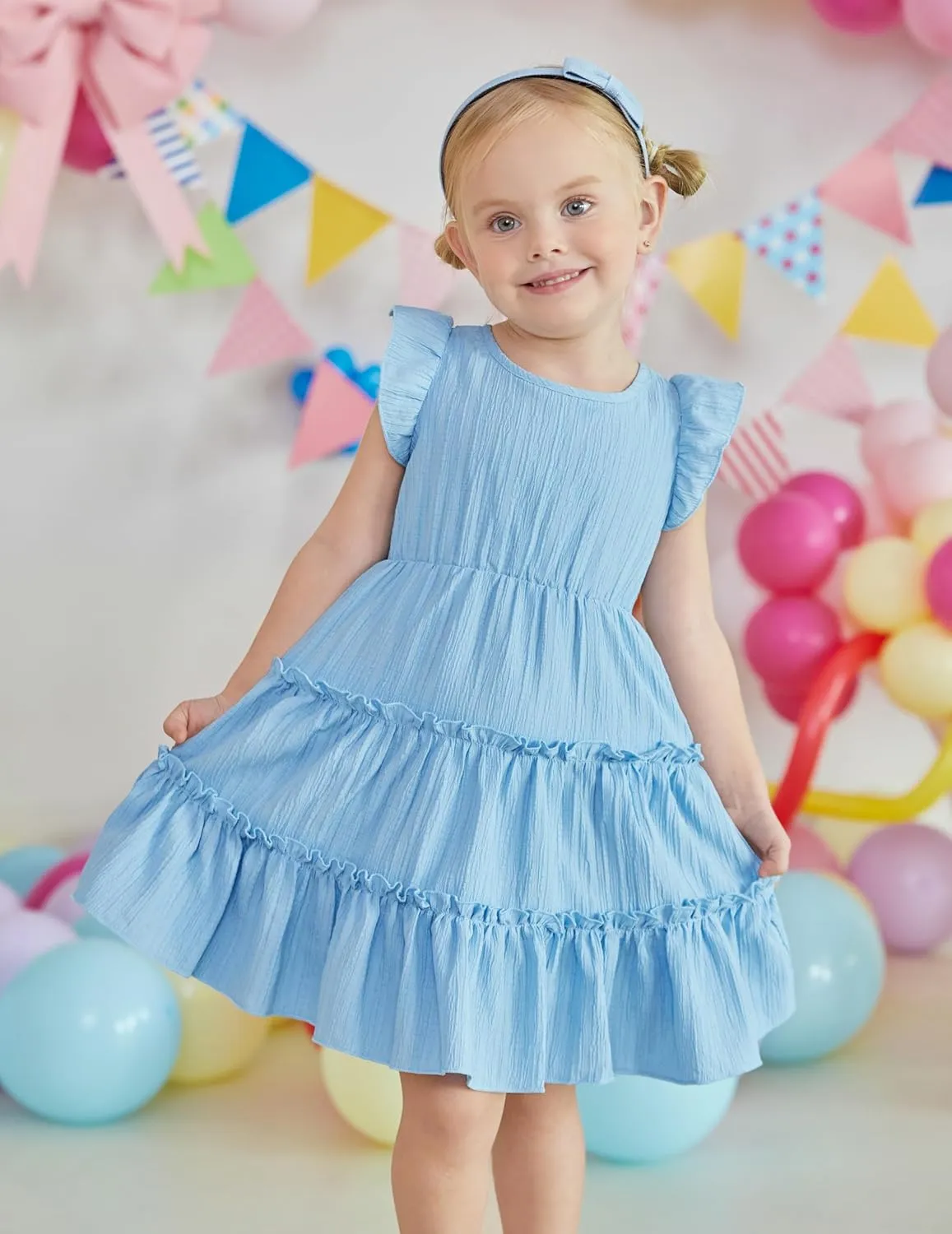 Arshiner Toddler Girls Dress Ruffle Sleeveless Tiered Swing Twirly Dresses