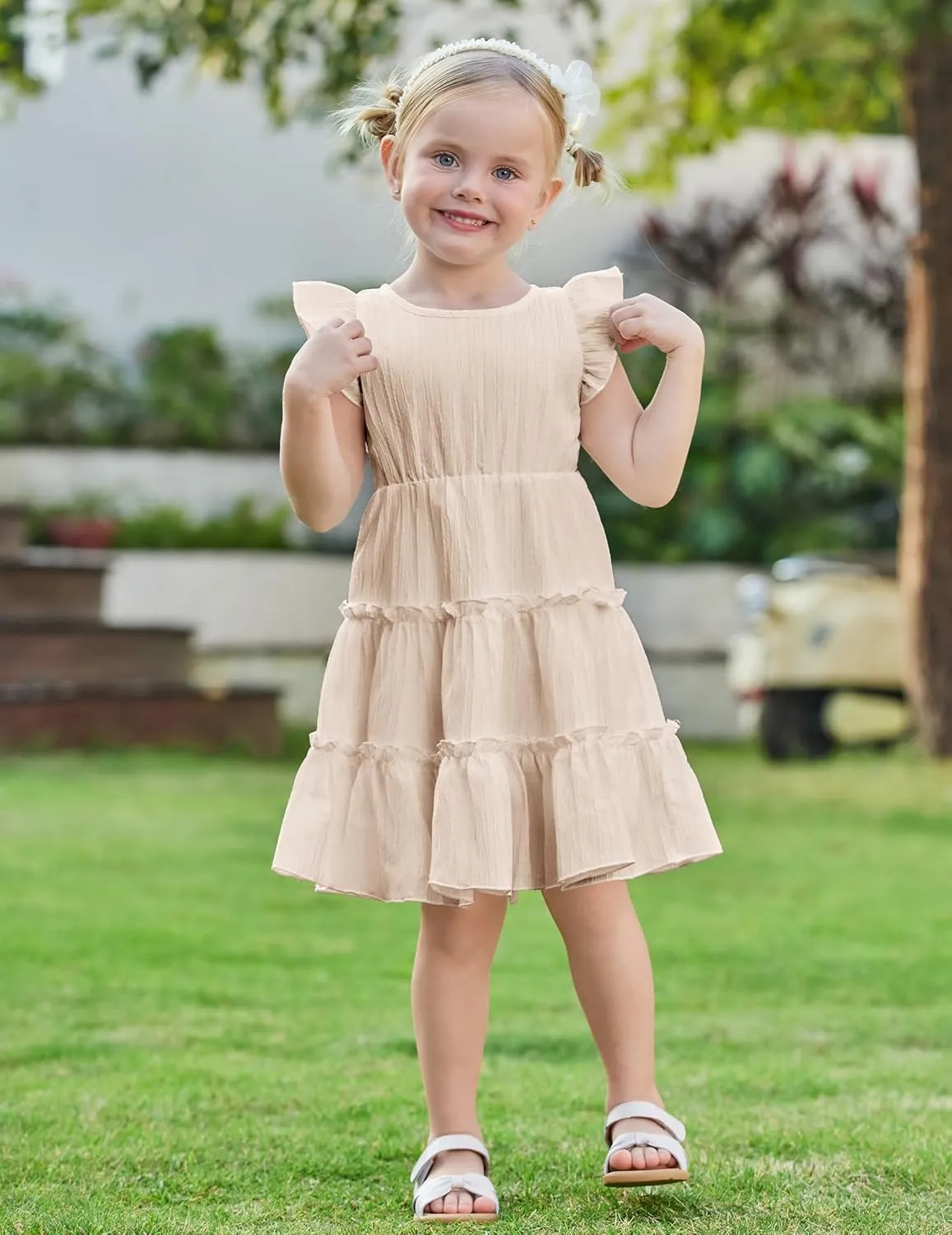 Arshiner Toddler Girls Dress Ruffle Sleeveless Tiered Swing Twirly Dresses