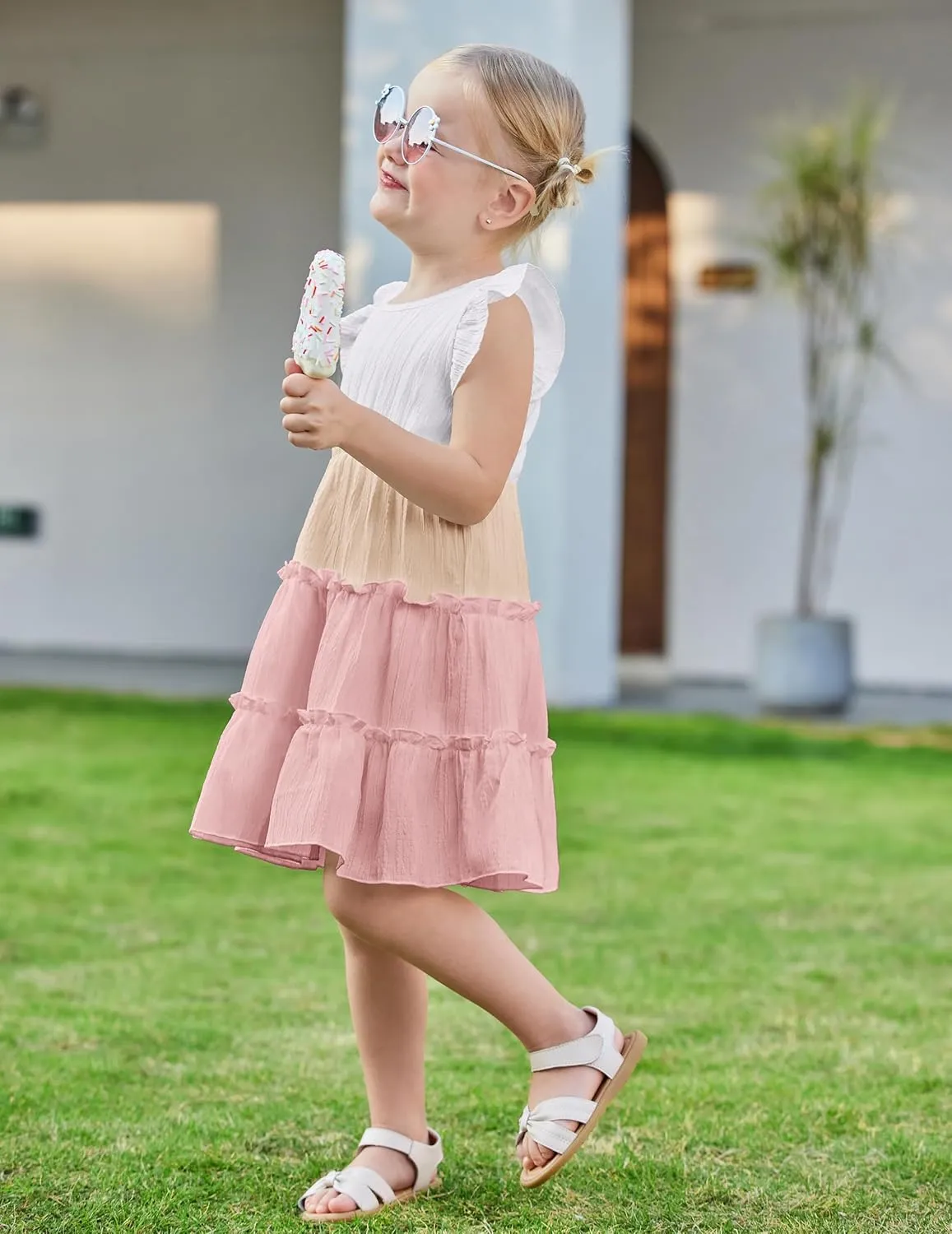Arshiner Toddler Girls Dress Ruffle Sleeveless Tiered Swing Twirly Dresses