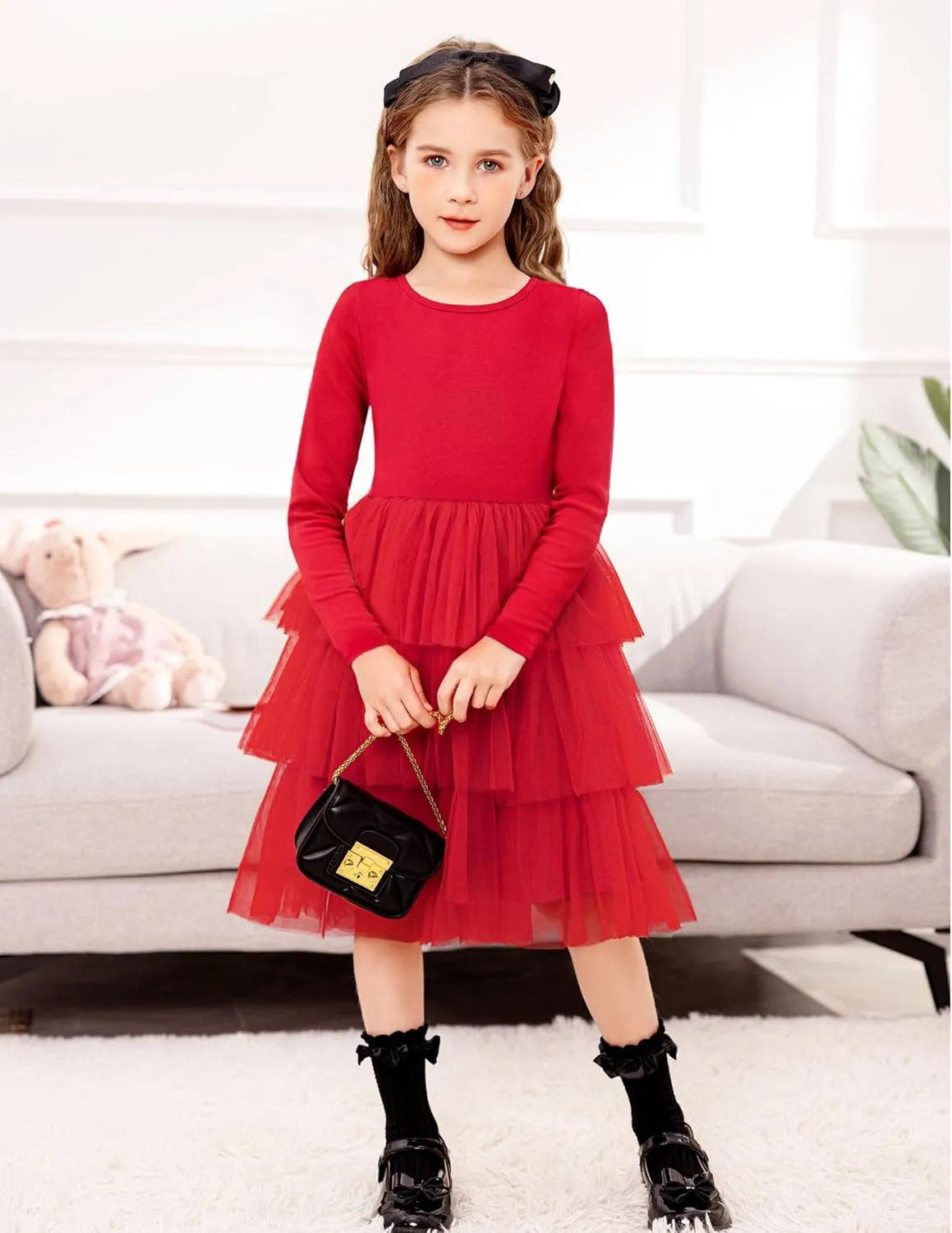 Arshiner Toddler Tutu Dress Girls Long Sleeve Tiered Formal Tulle Dresses