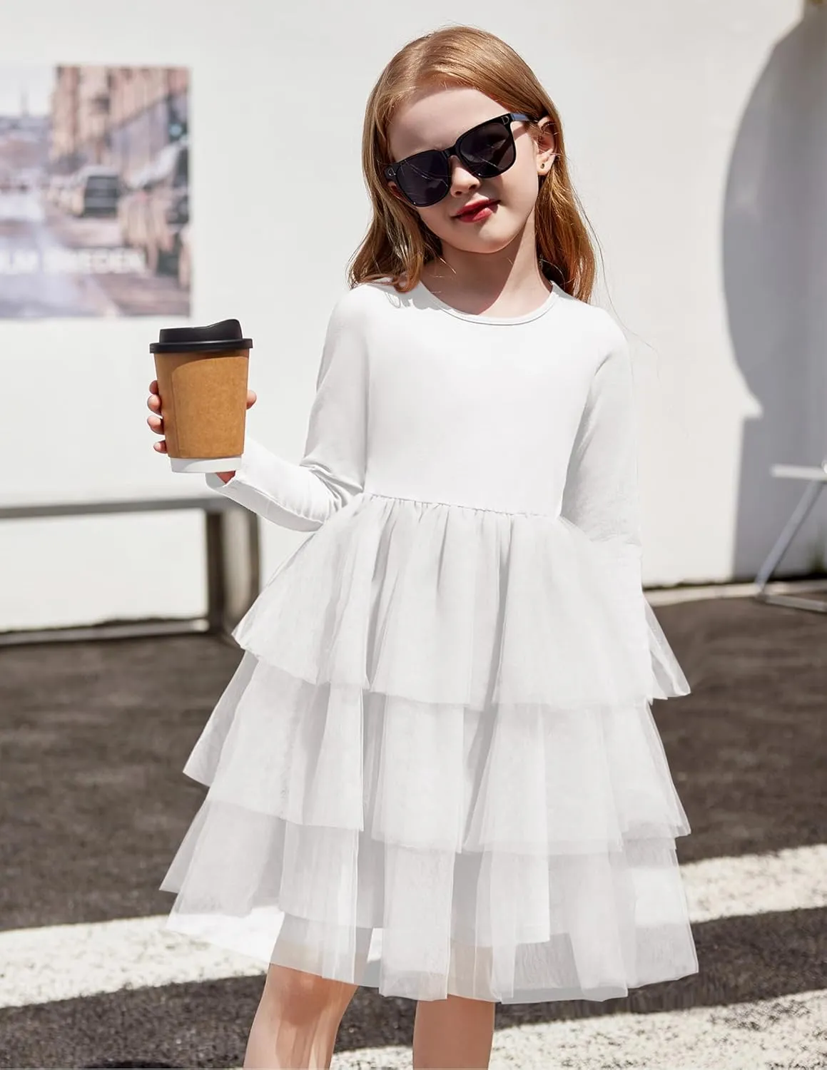 Arshiner Toddler Tutu Dress Girls Long Sleeve Tiered Formal Tulle Dresses