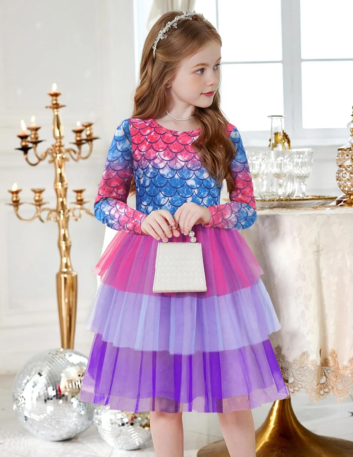 Arshiner Toddler Tutu Dress Girls Long Sleeve Tiered Formal Tulle Dresses