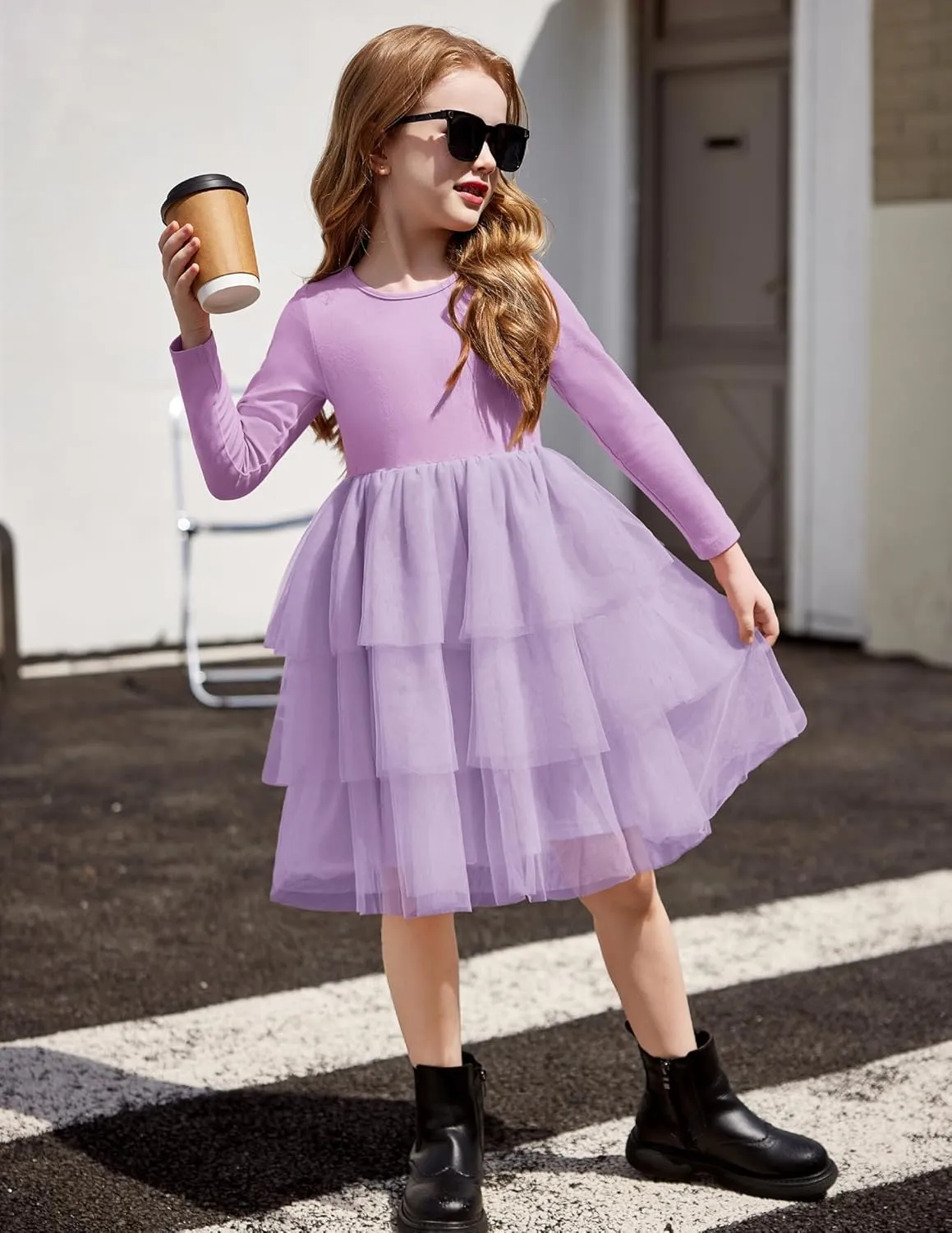 Arshiner Toddler Tutu Dress Girls Long Sleeve Tiered Formal Tulle Dresses