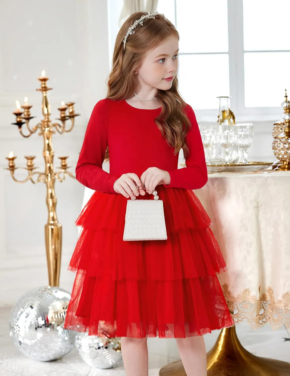 Arshiner Toddler Tutu Dress Girls Long Sleeve Tiered Formal Tulle Dresses