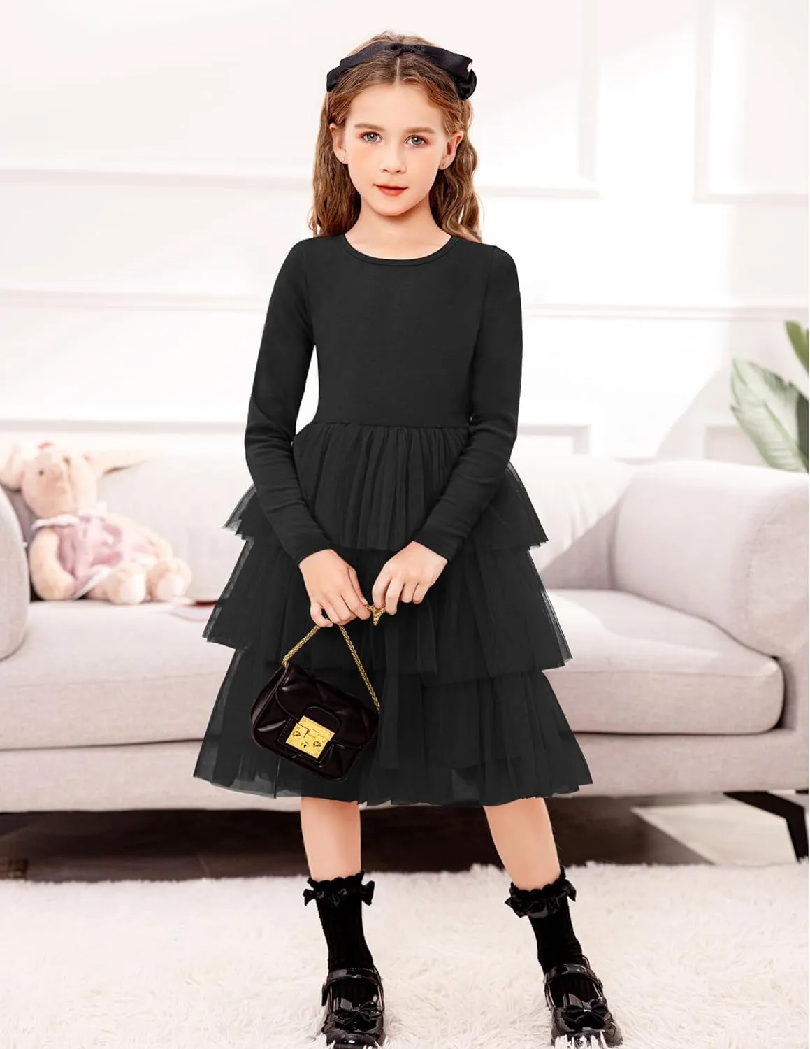 Arshiner Toddler Tutu Dress Girls Long Sleeve Tiered Formal Tulle Dresses