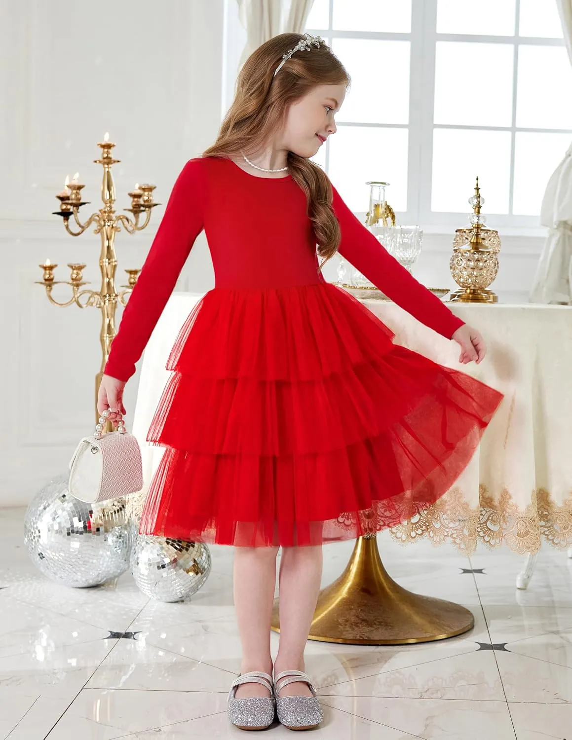 Arshiner Toddler Tutu Dress Girls Long Sleeve Tiered Formal Tulle Dresses