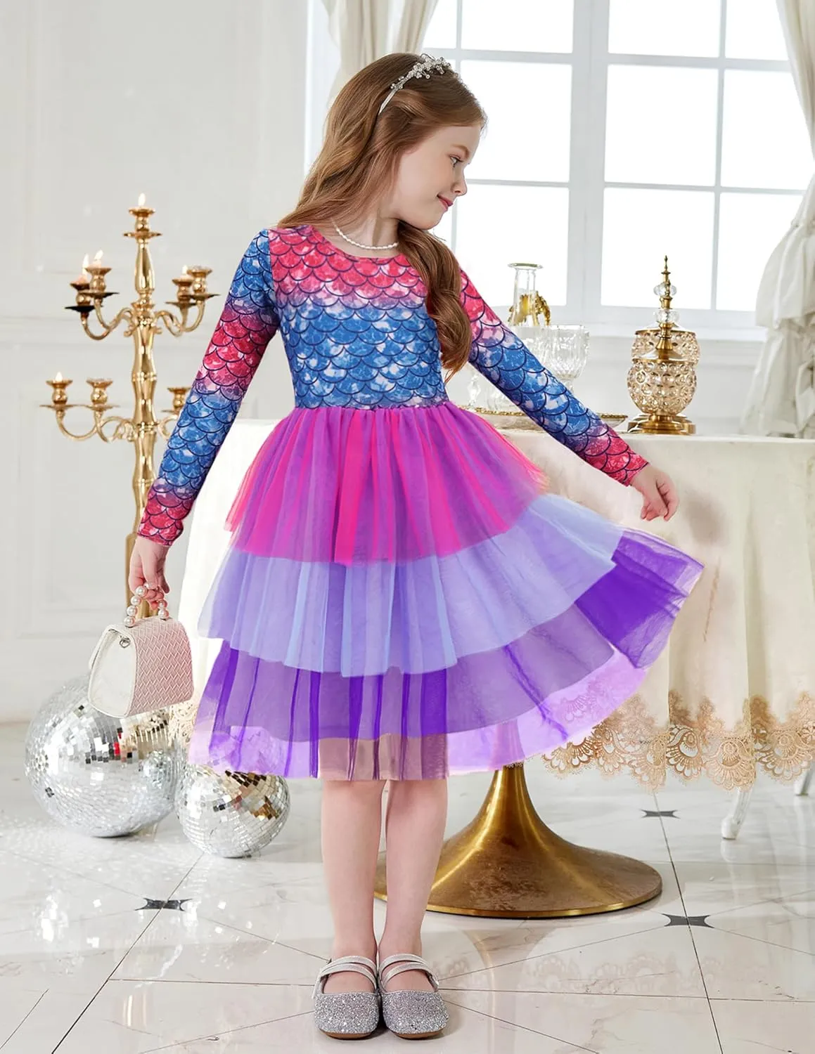 Arshiner Toddler Tutu Dress Girls Long Sleeve Tiered Formal Tulle Dresses