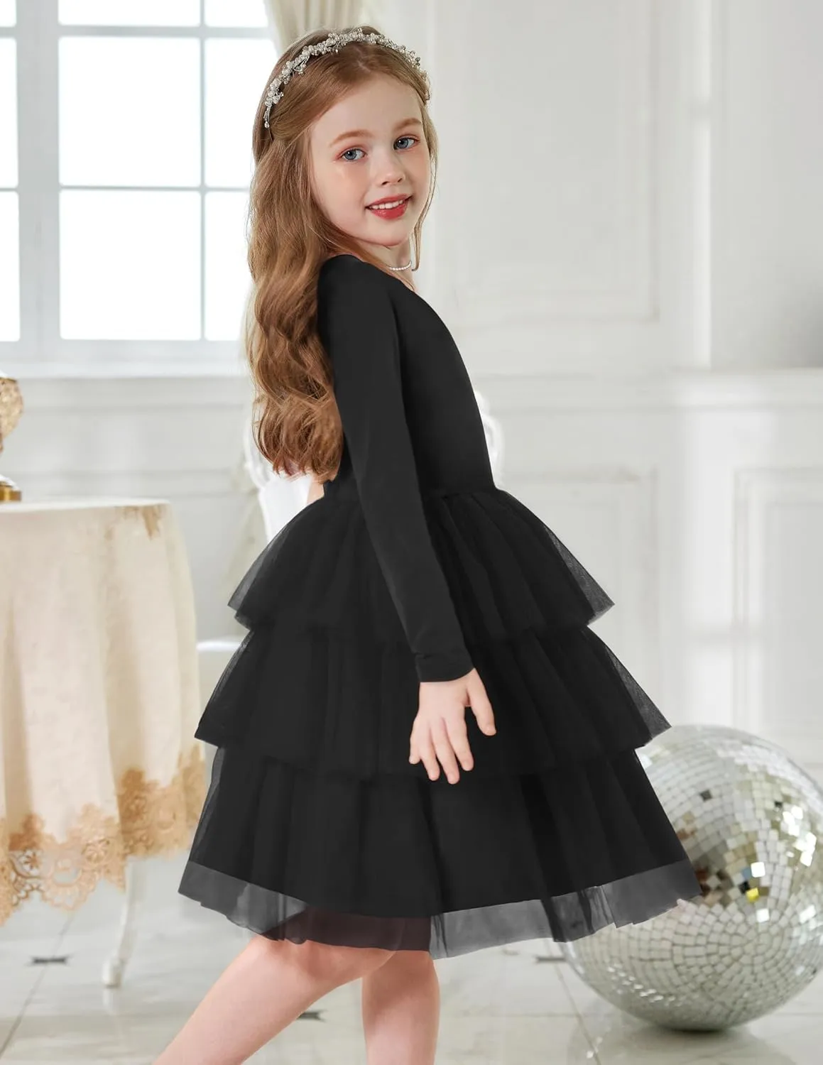 Arshiner Toddler Tutu Dress Girls Long Sleeve Tiered Formal Tulle Dresses
