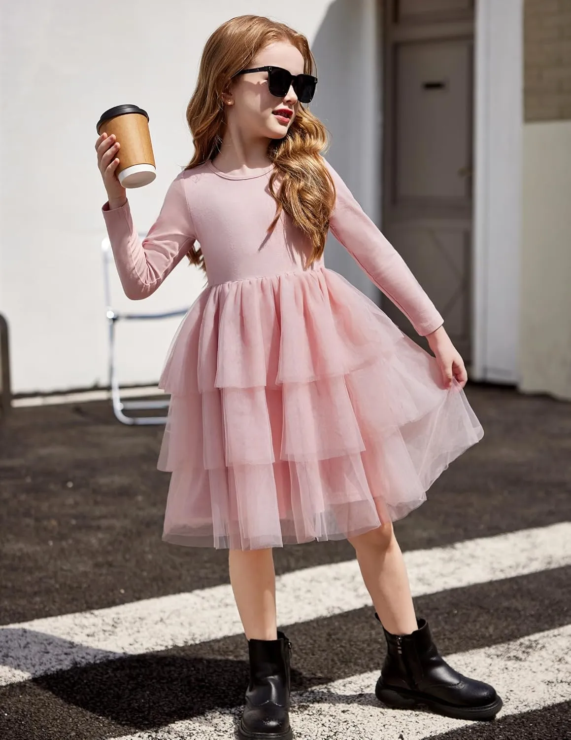 Arshiner Toddler Tutu Dress Girls Long Sleeve Tiered Formal Tulle Dresses