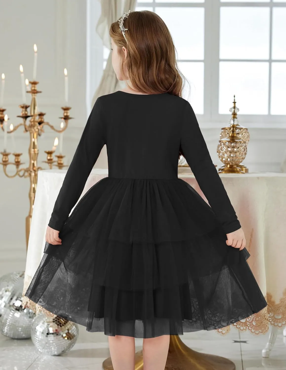 Arshiner Toddler Tutu Dress Girls Long Sleeve Tiered Formal Tulle Dresses