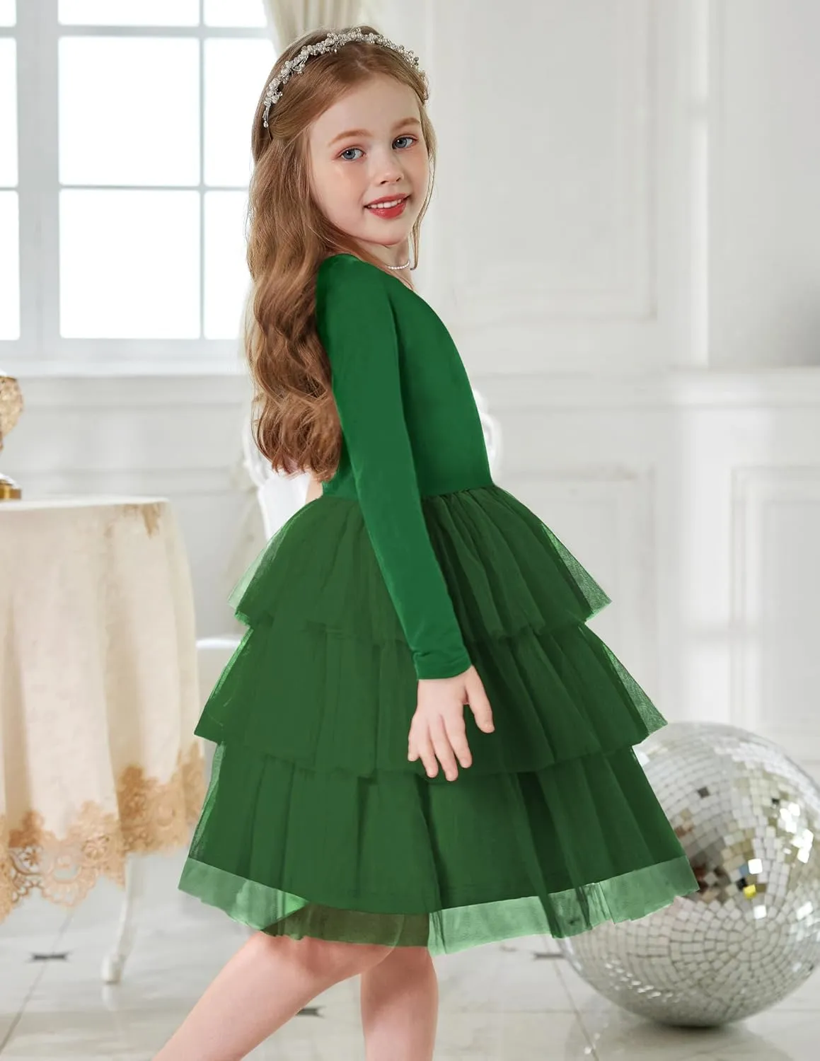 Arshiner Toddler Tutu Dress Girls Long Sleeve Tiered Formal Tulle Dresses