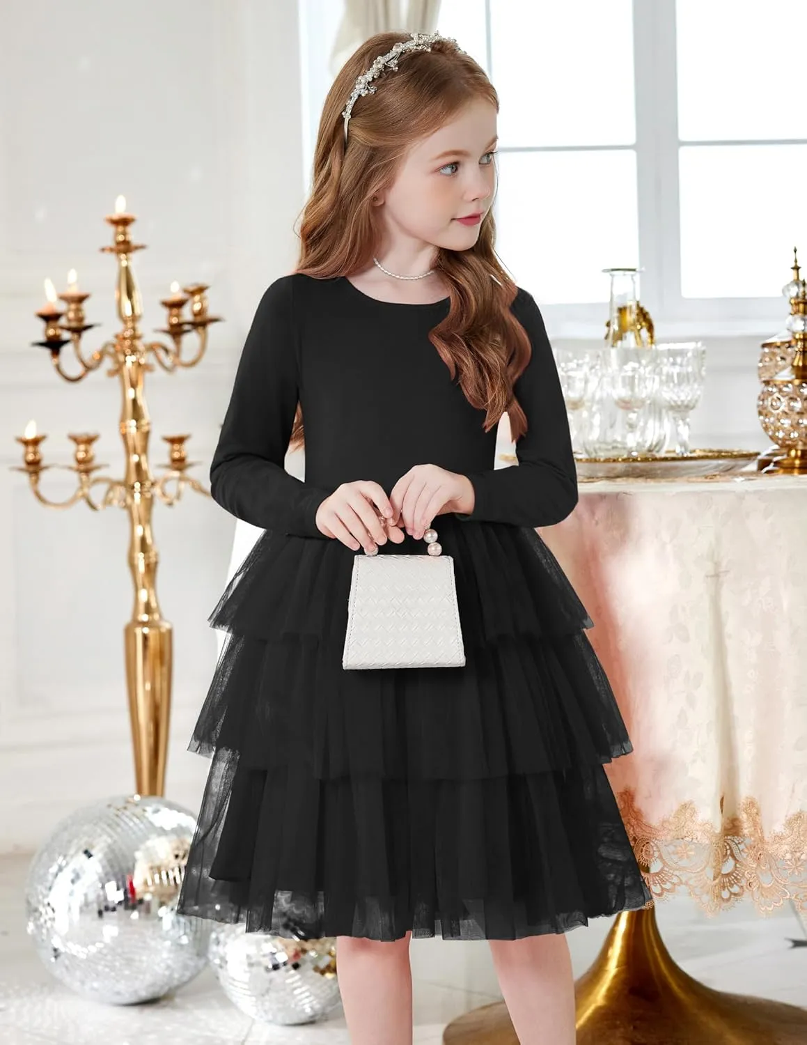 Arshiner Toddler Tutu Dress Girls Long Sleeve Tiered Formal Tulle Dresses
