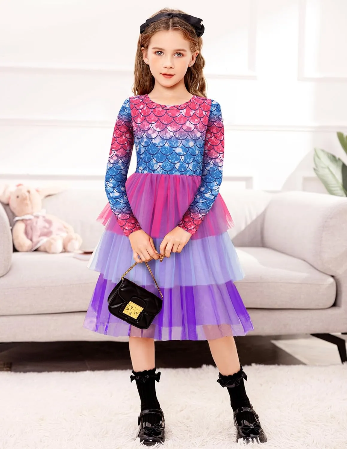 Arshiner Toddler Tutu Dress Girls Long Sleeve Tiered Formal Tulle Dresses