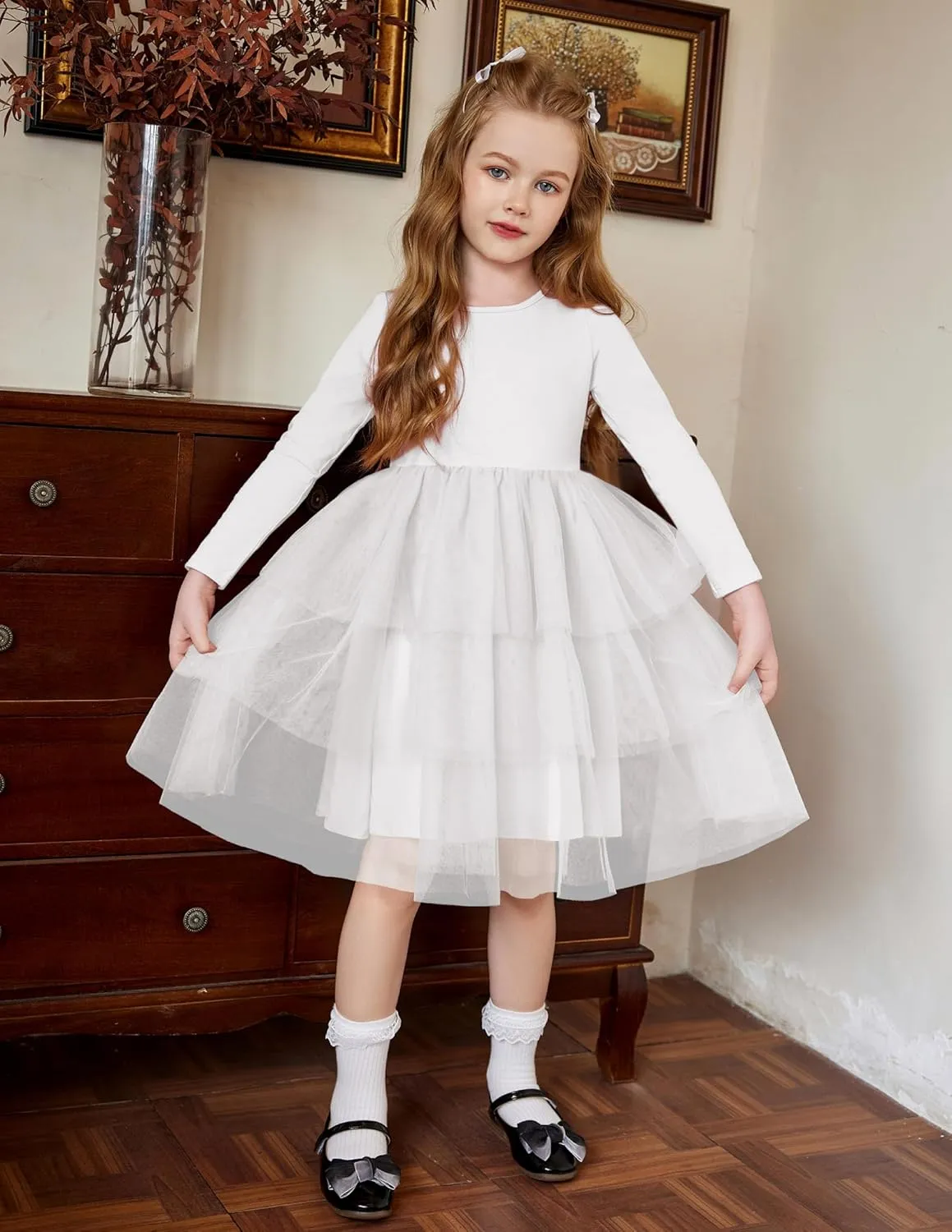Arshiner Toddler Tutu Dress Girls Long Sleeve Tiered Formal Tulle Dresses