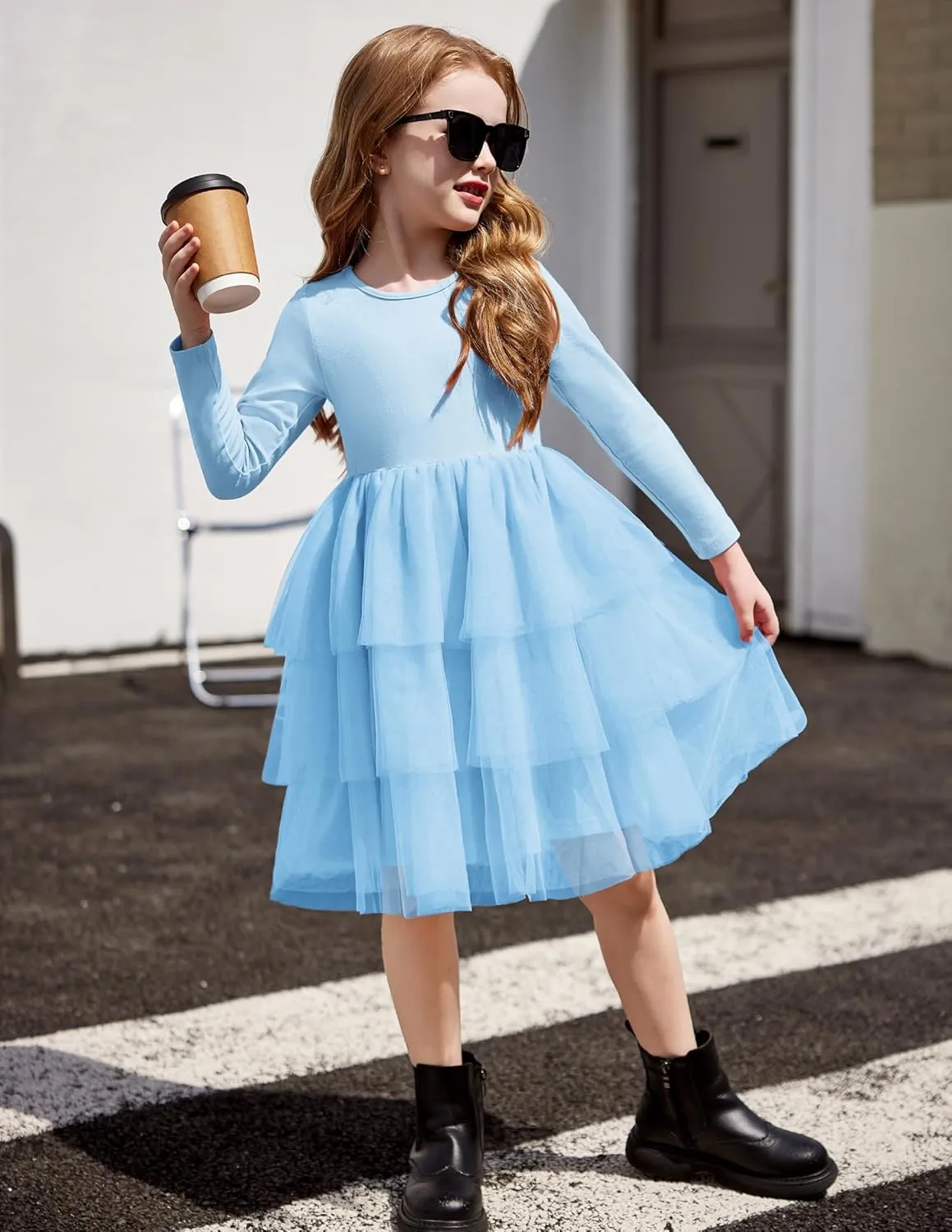 Arshiner Toddler Tutu Dress Girls Long Sleeve Tiered Formal Tulle Dresses