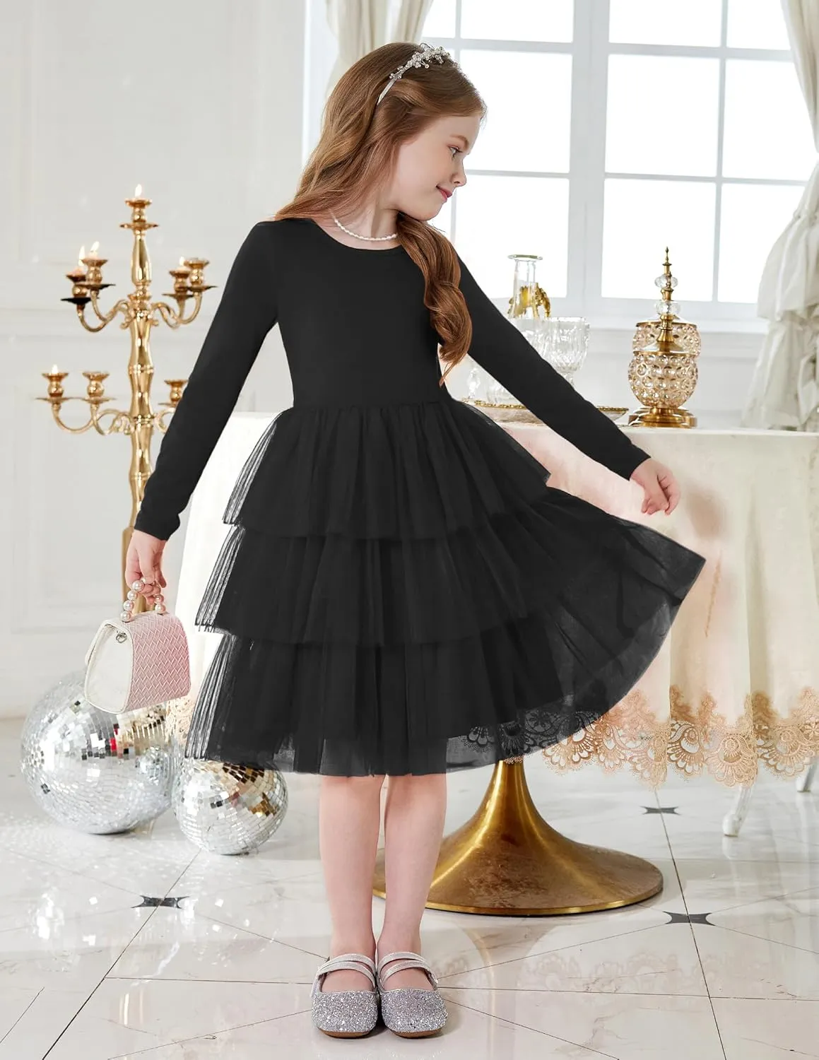 Arshiner Toddler Tutu Dress Girls Long Sleeve Tiered Formal Tulle Dresses