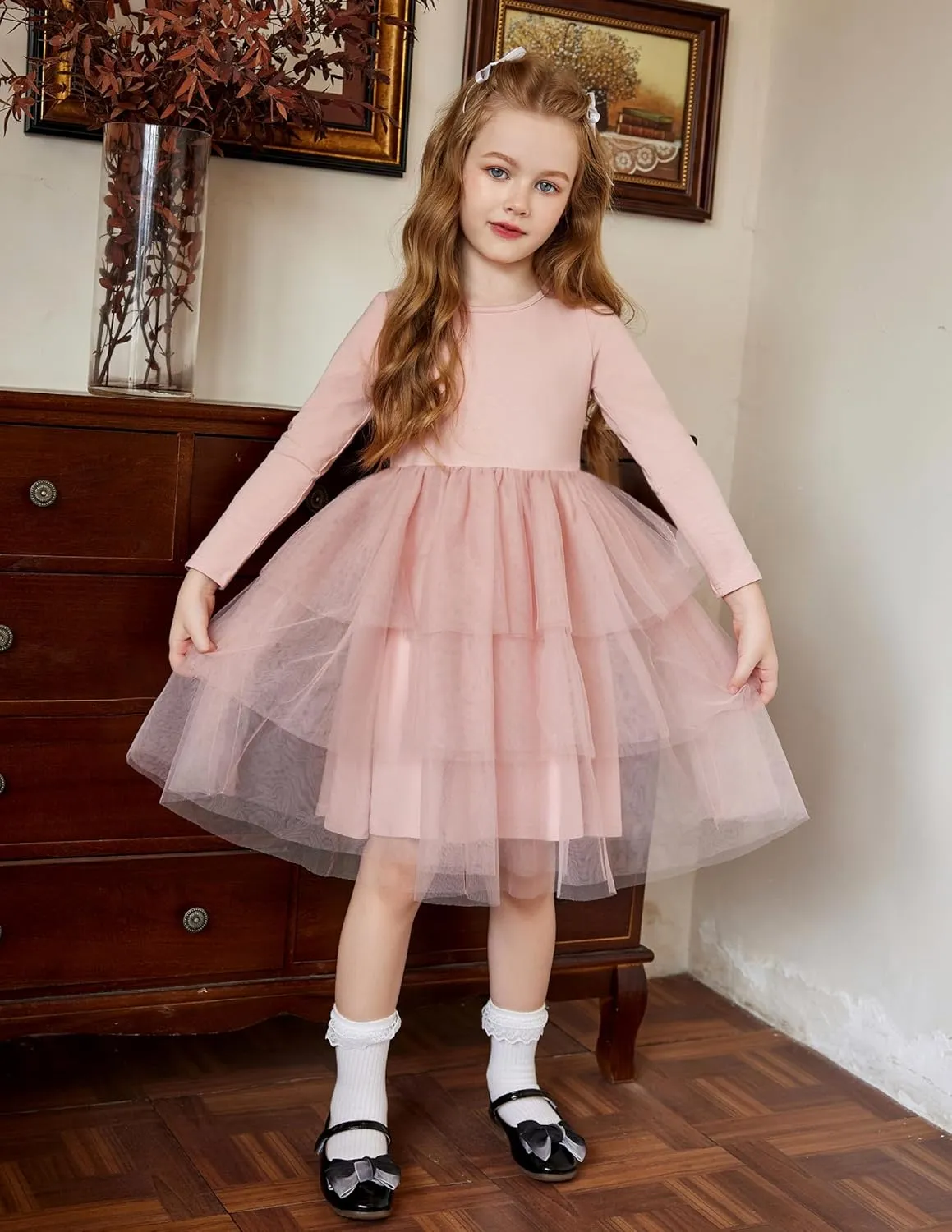 Arshiner Toddler Tutu Dress Girls Long Sleeve Tiered Formal Tulle Dresses
