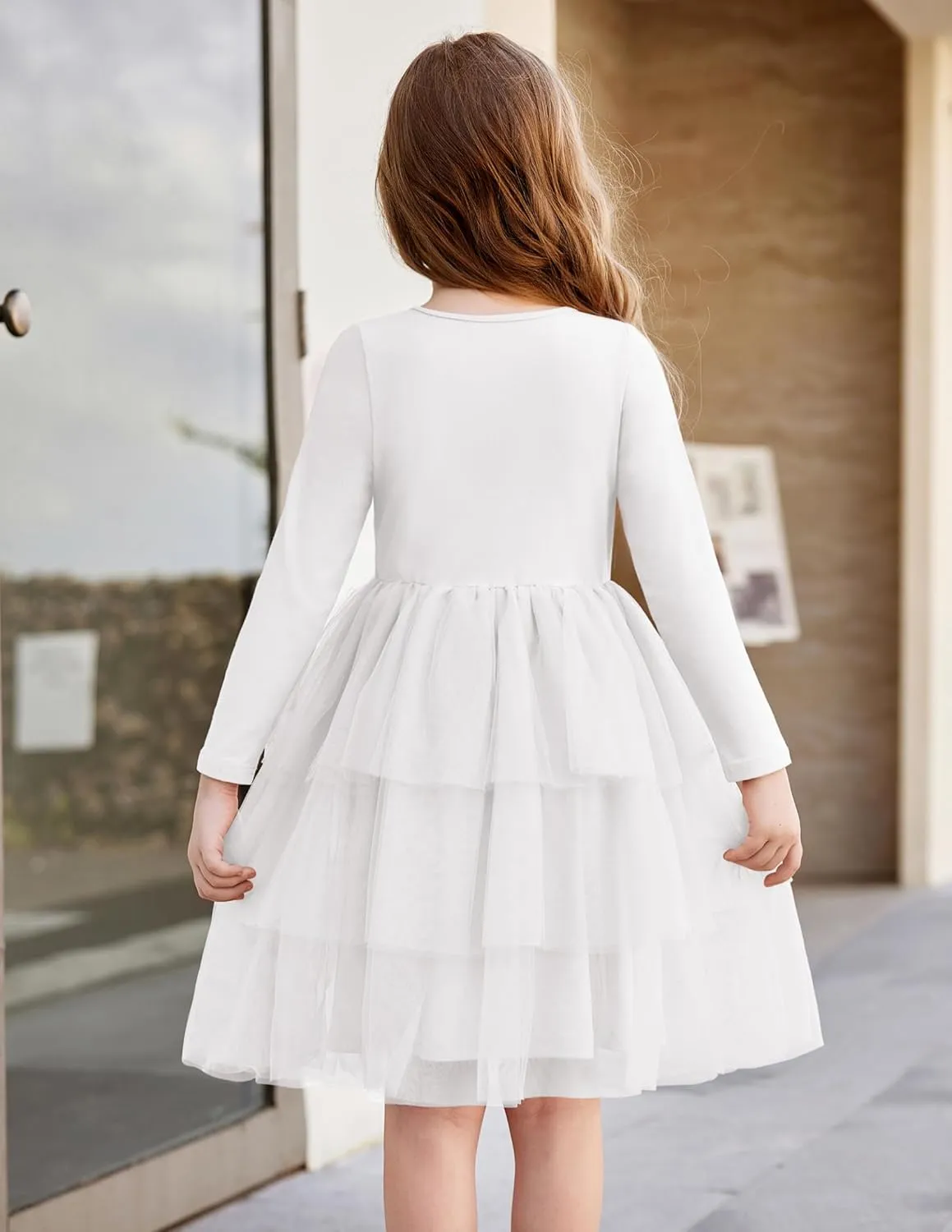 Arshiner Toddler Tutu Dress Girls Long Sleeve Tiered Formal Tulle Dresses