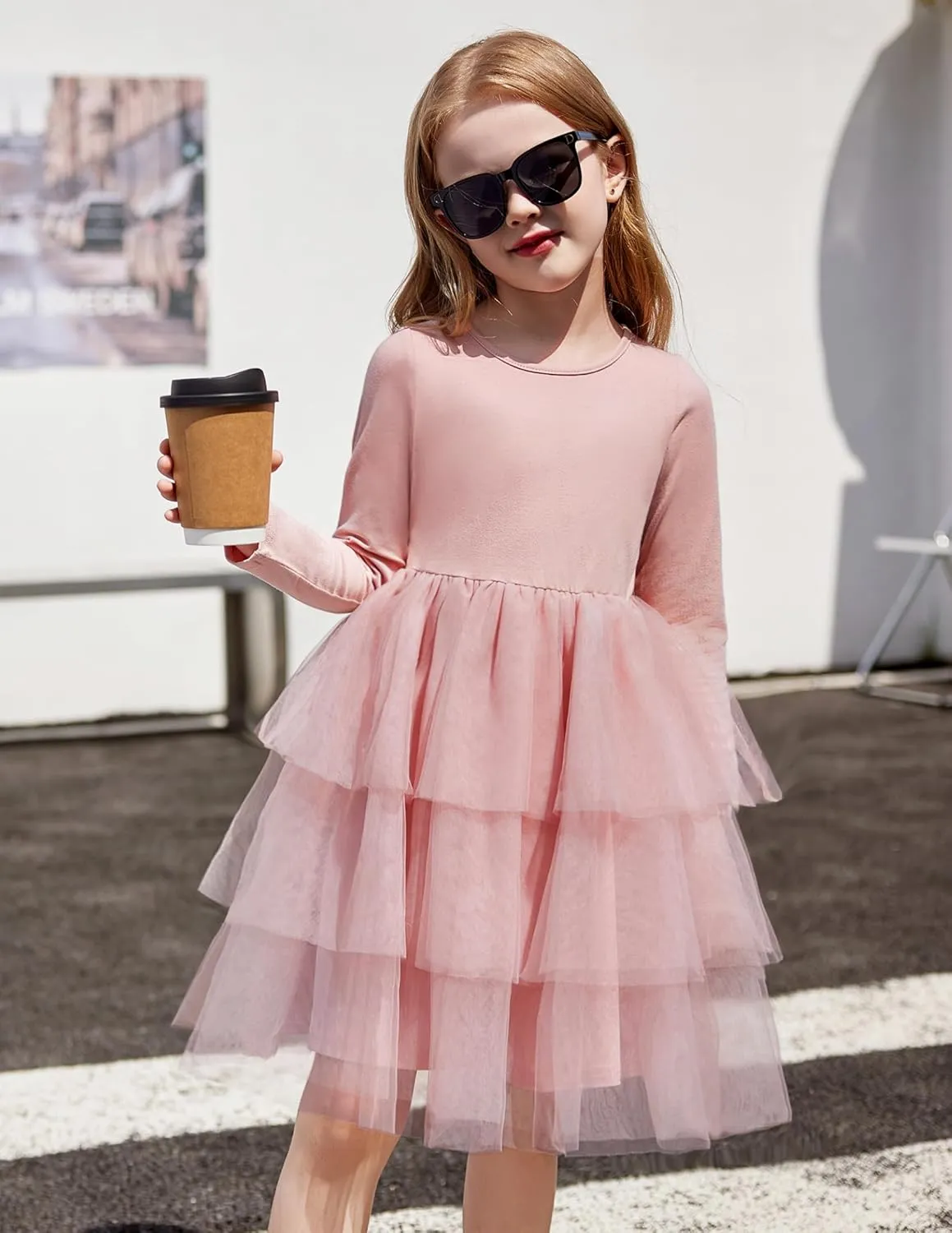 Arshiner Toddler Tutu Dress Girls Long Sleeve Tiered Formal Tulle Dresses