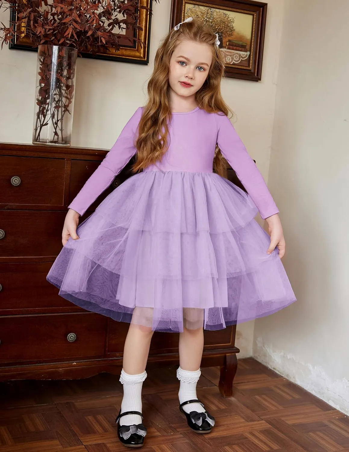 Arshiner Toddler Tutu Dress Girls Long Sleeve Tiered Formal Tulle Dresses