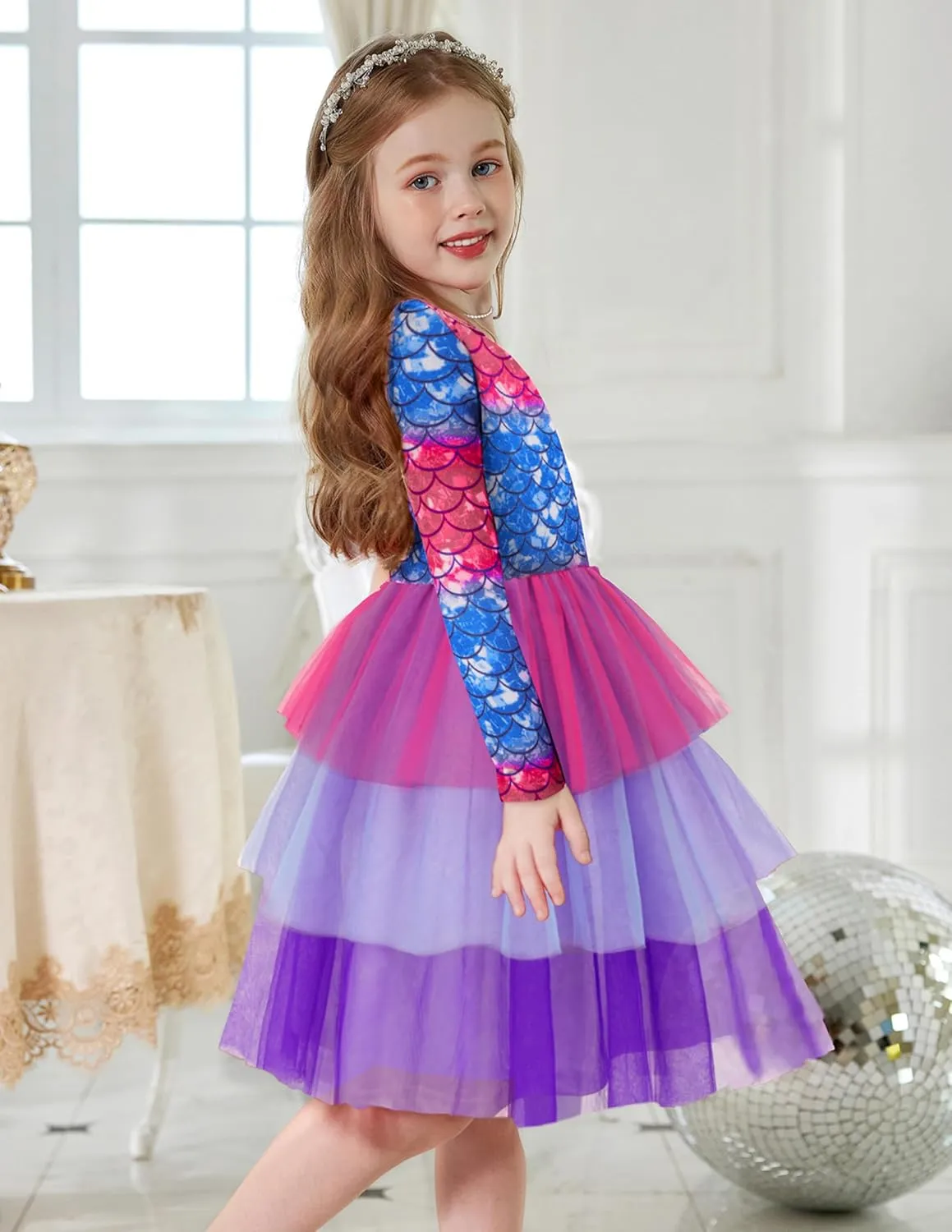 Arshiner Toddler Tutu Dress Girls Long Sleeve Tiered Formal Tulle Dresses