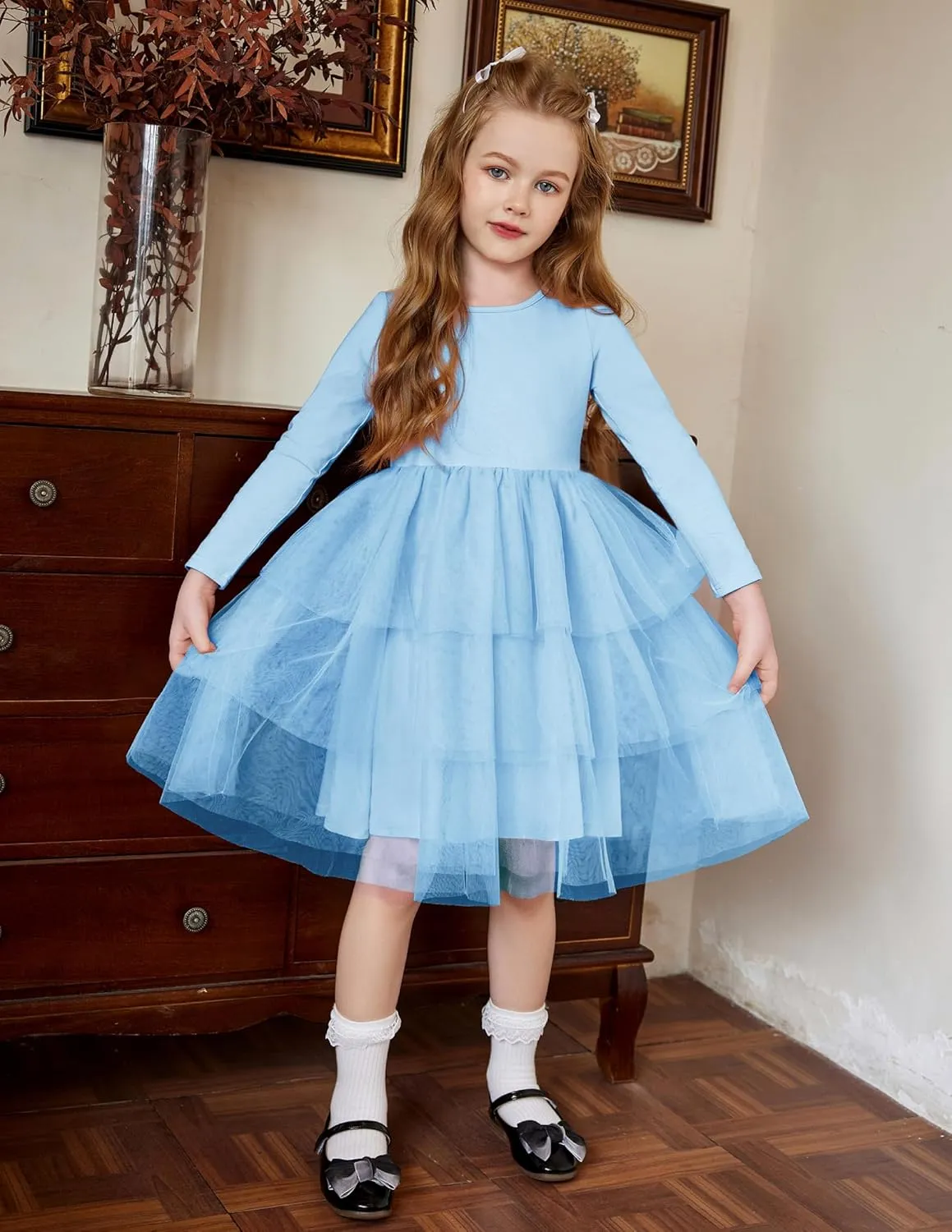 Arshiner Toddler Tutu Dress Girls Long Sleeve Tiered Formal Tulle Dresses