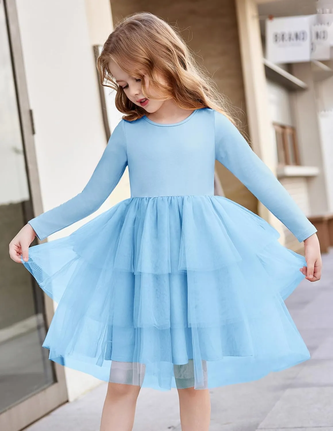 Arshiner Toddler Tutu Dress Girls Long Sleeve Tiered Formal Tulle Dresses