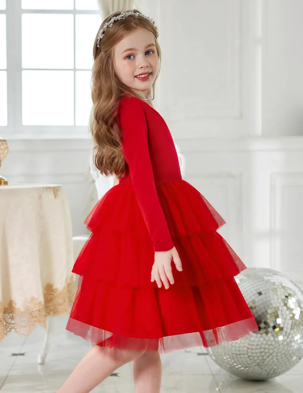Arshiner Toddler Tutu Dress Girls Long Sleeve Tiered Formal Tulle Dresses