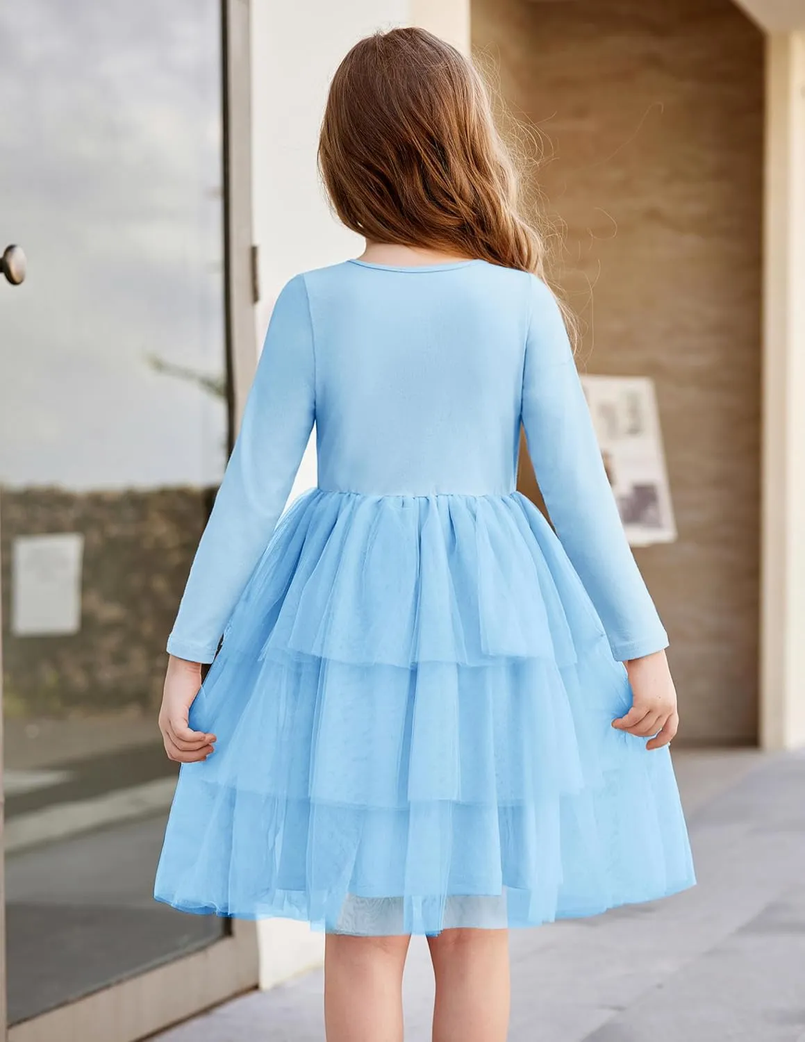 Arshiner Toddler Tutu Dress Girls Long Sleeve Tiered Formal Tulle Dresses