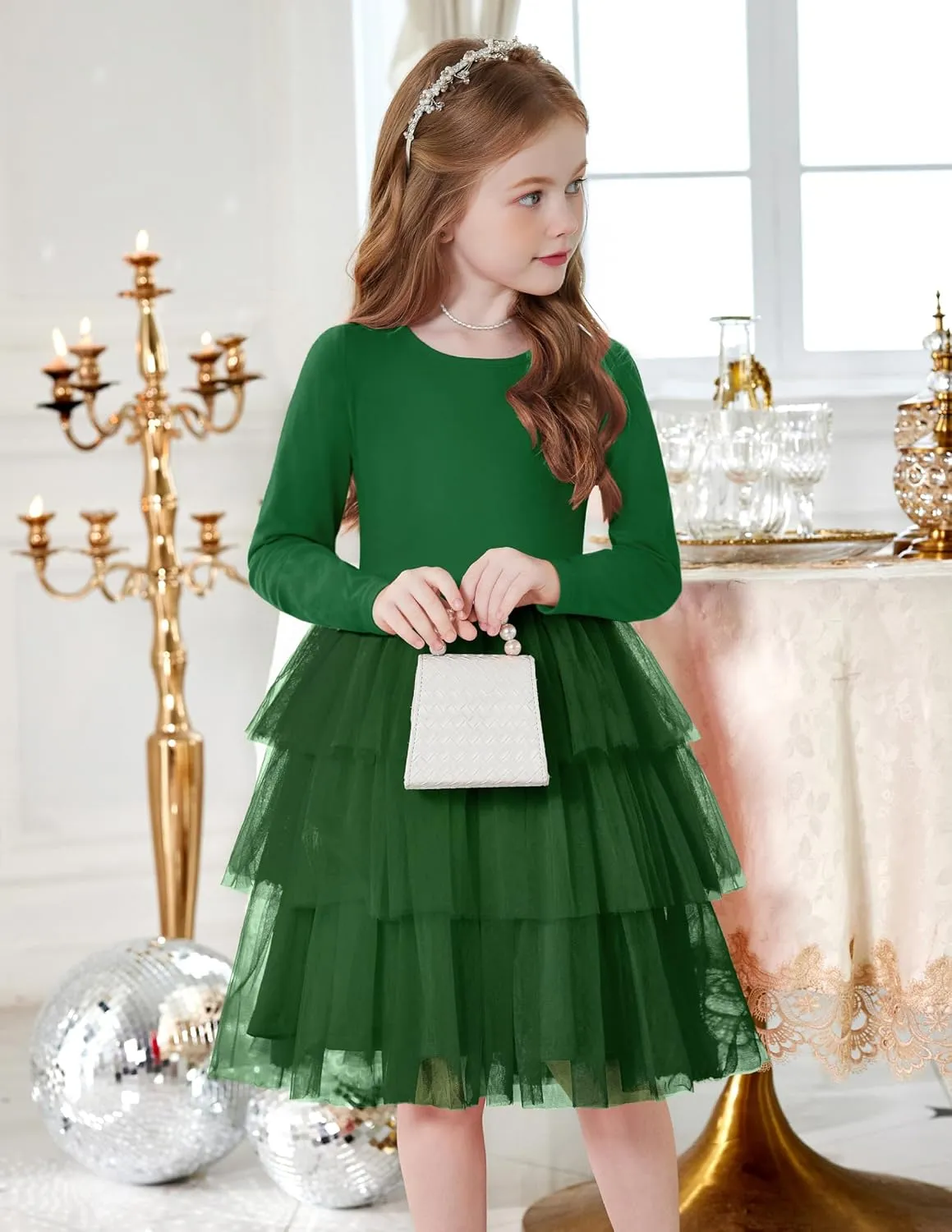 Arshiner Toddler Tutu Dress Girls Long Sleeve Tiered Formal Tulle Dresses