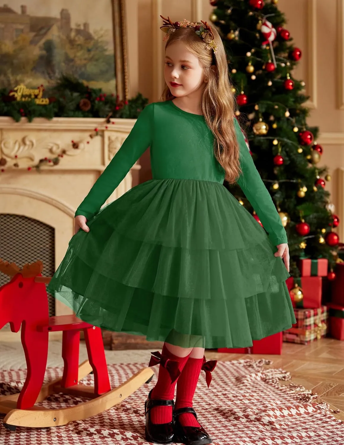 Arshiner Toddler Tutu Dress Girls Long Sleeve Tiered Formal Tulle Dresses