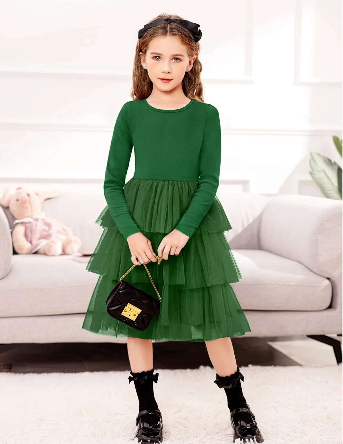 Arshiner Toddler Tutu Dress Girls Long Sleeve Tiered Formal Tulle Dresses