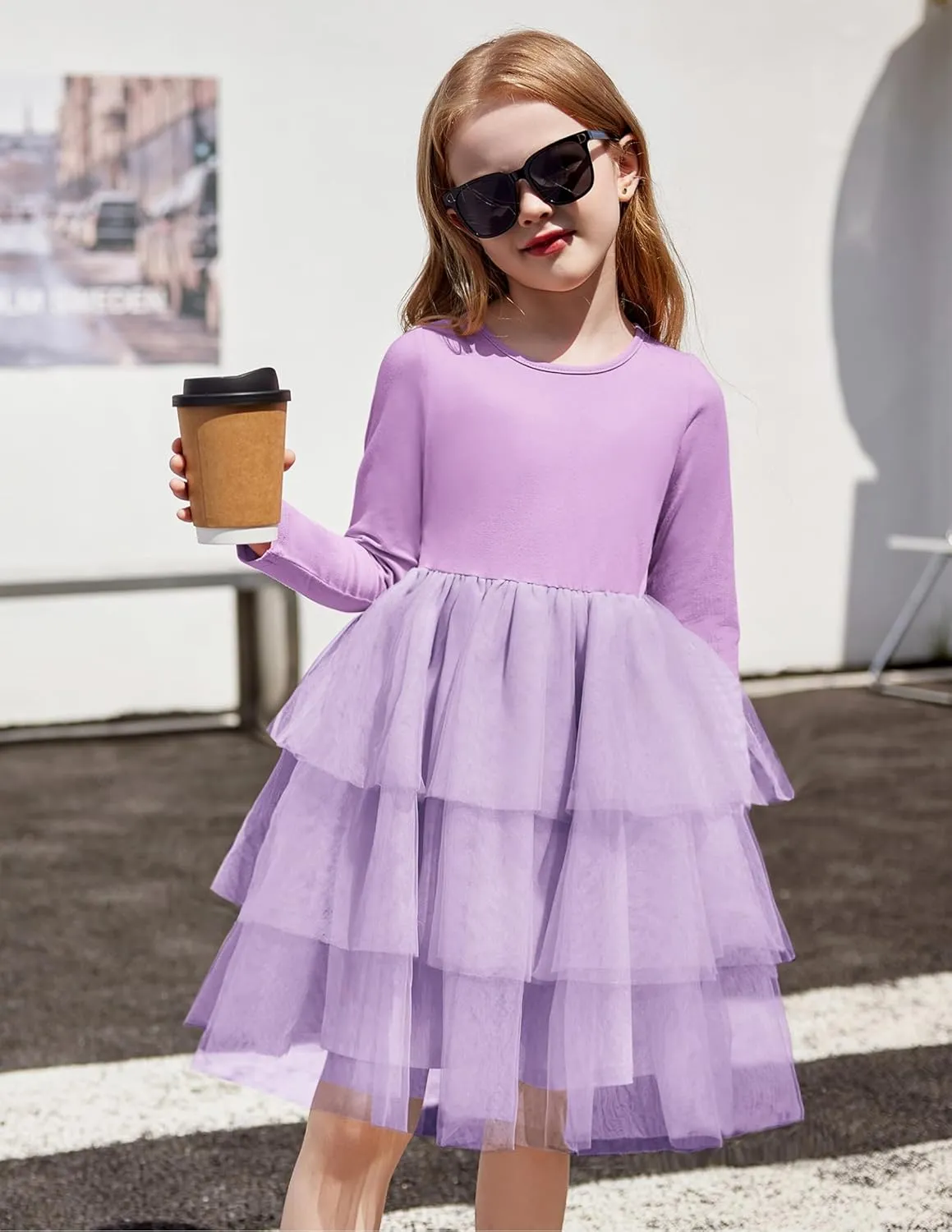 Arshiner Toddler Tutu Dress Girls Long Sleeve Tiered Formal Tulle Dresses