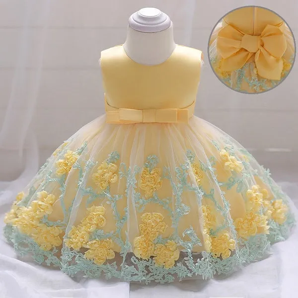 Baby Girls/ Toddler 3D Flowers Birthday Dress Kids Pageant Prom Party Wedding Dresses for Little Girls