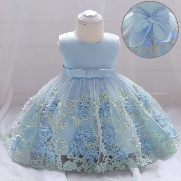 Baby Girls/ Toddler 3D Flowers Birthday Dress Kids Pageant Prom Party Wedding Dresses for Little Girls
