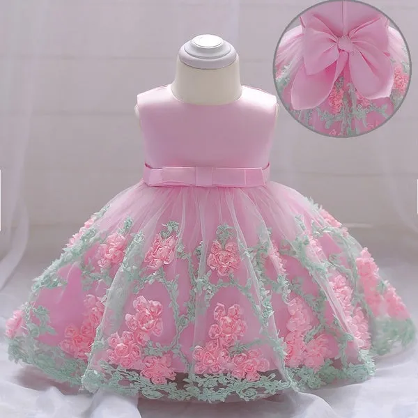 Baby Girls/ Toddler 3D Flowers Birthday Dress Kids Pageant Prom Party Wedding Dresses for Little Girls
