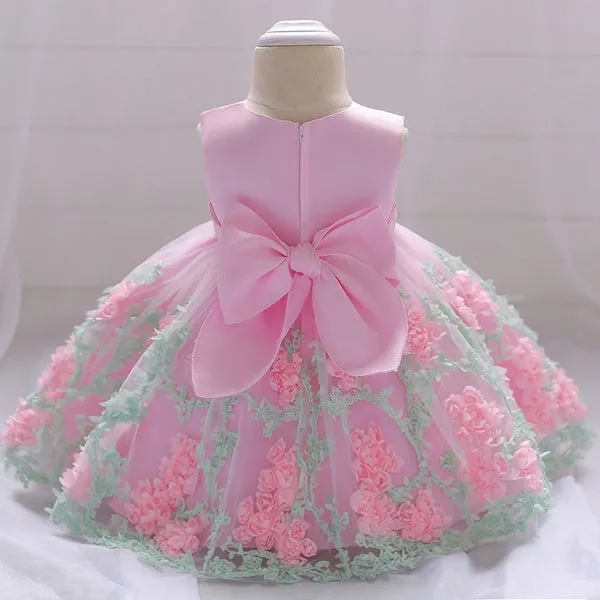 Baby Girls/ Toddler 3D Flowers Birthday Dress Kids Pageant Prom Party Wedding Dresses for Little Girls