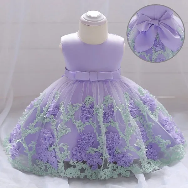 Baby Girls/ Toddler 3D Flowers Birthday Dress Kids Pageant Prom Party Wedding Dresses for Little Girls