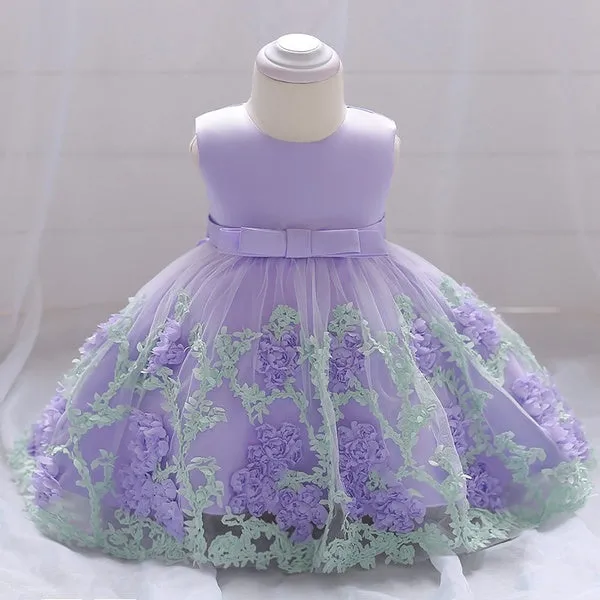 Baby Girls/ Toddler 3D Flowers Birthday Dress Kids Pageant Prom Party Wedding Dresses for Little Girls