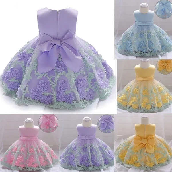 Baby Girls/ Toddler 3D Flowers Birthday Dress Kids Pageant Prom Party Wedding Dresses for Little Girls