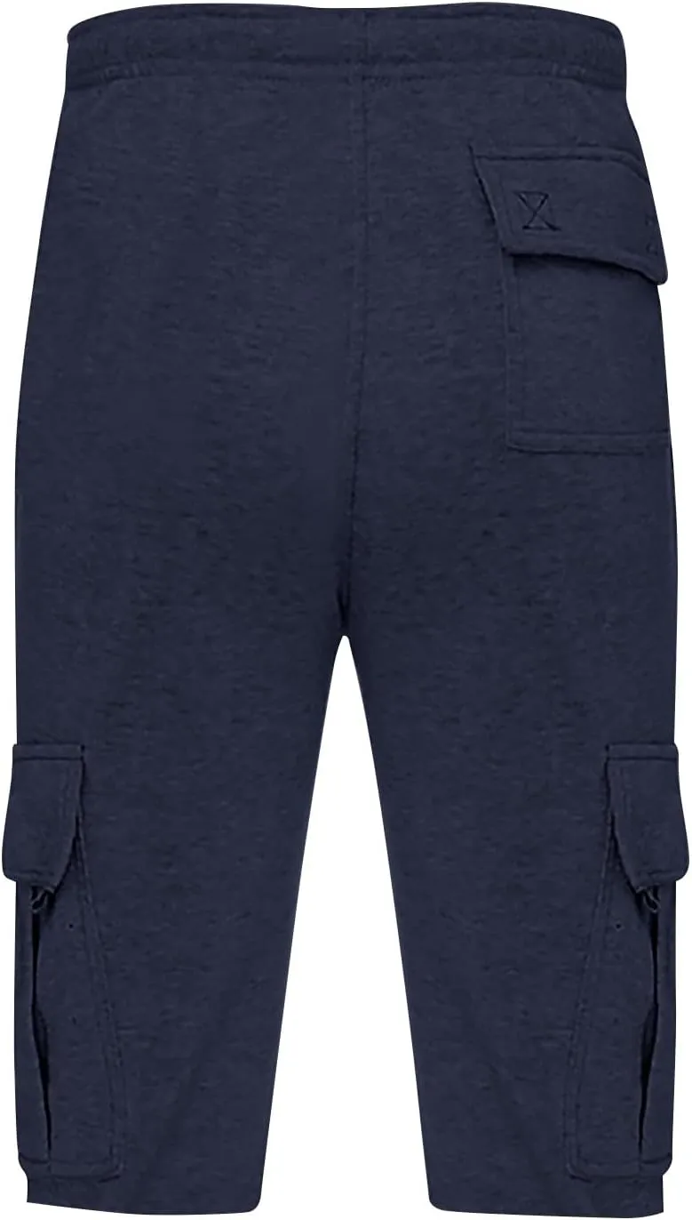 Baggy Cargo Shorts for Men Casual Drawstring Waist Sweat Shorts Lightweight Comfy Summer Shorts with Multi Pockets