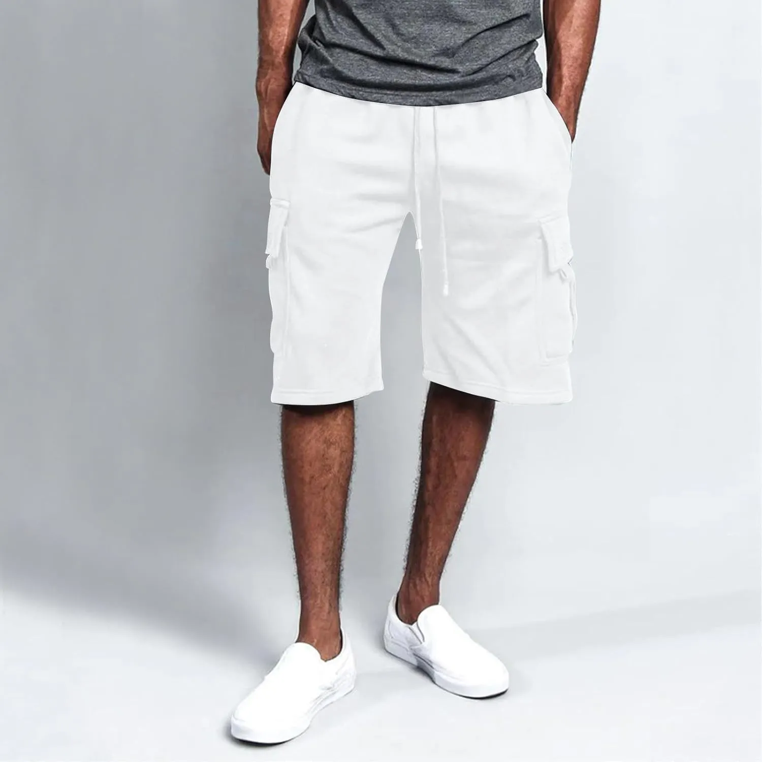 Baggy Cargo Shorts for Men Casual Drawstring Waist Sweat Shorts Lightweight Comfy Summer Shorts with Multi Pockets