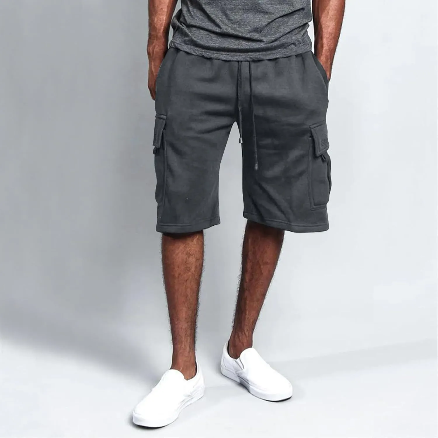 Baggy Cargo Shorts for Men Casual Drawstring Waist Sweat Shorts Lightweight Comfy Summer Shorts with Multi Pockets