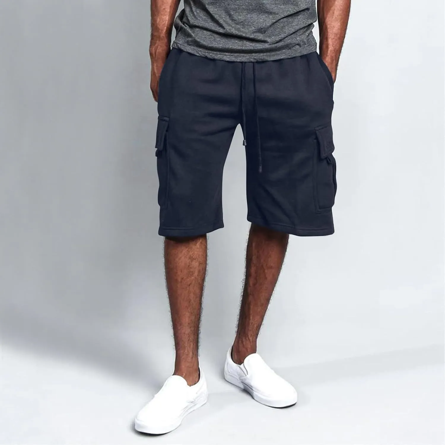 Baggy Cargo Shorts for Men Casual Drawstring Waist Sweat Shorts Lightweight Comfy Summer Shorts with Multi Pockets