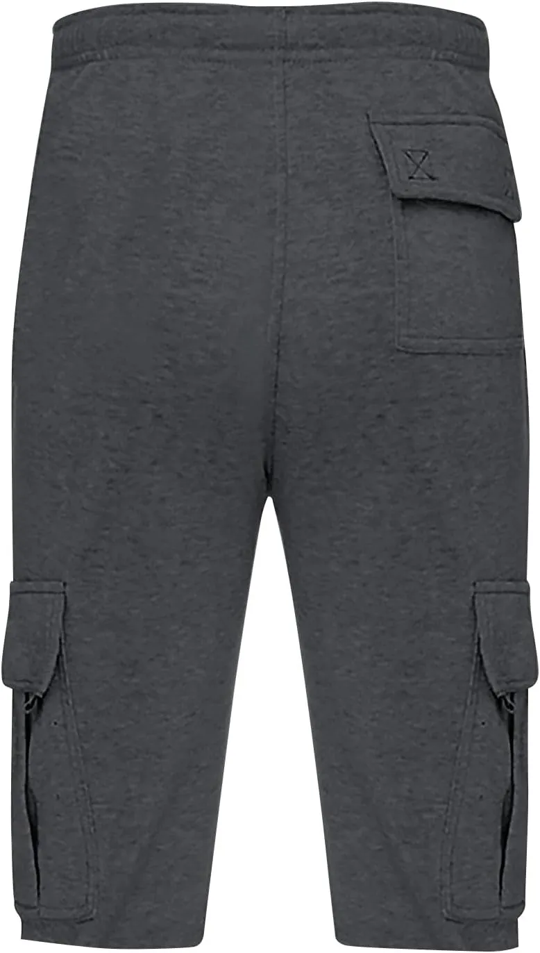 Baggy Cargo Shorts for Men Casual Drawstring Waist Sweat Shorts Lightweight Comfy Summer Shorts with Multi Pockets